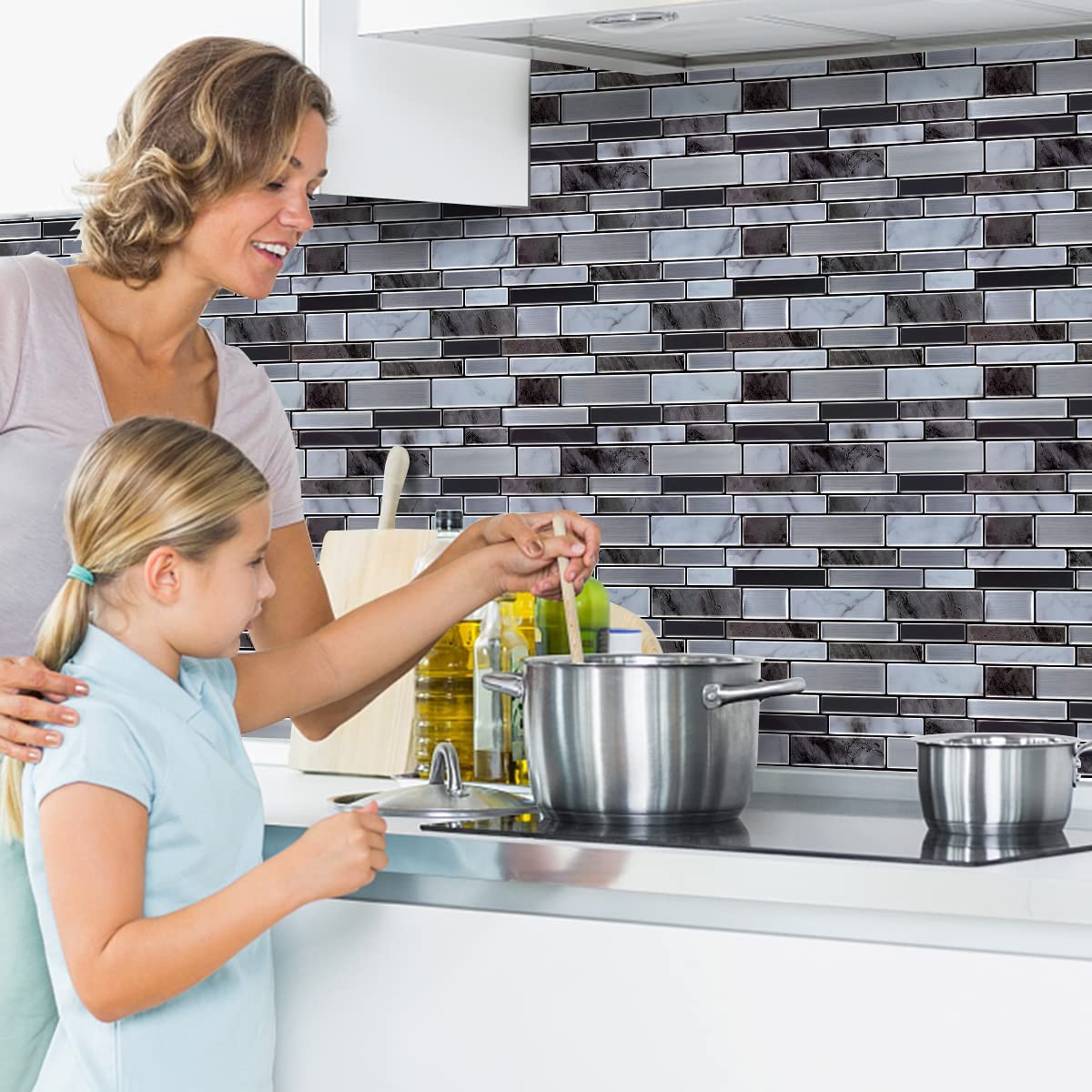 ( ১০ পিসের সেট ) Self Adhesive Tile 3D Sticker Kitchen Bathroom Wall Sticker Decoration