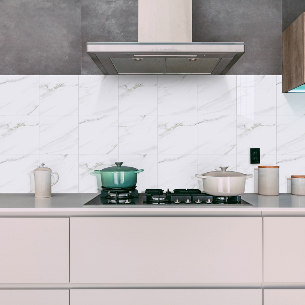 ১০ পিসের সেট ( ১০ স্কয়ার ফুট - সাদা কালার ) Self-Adhesive Marble Tiles Sticker