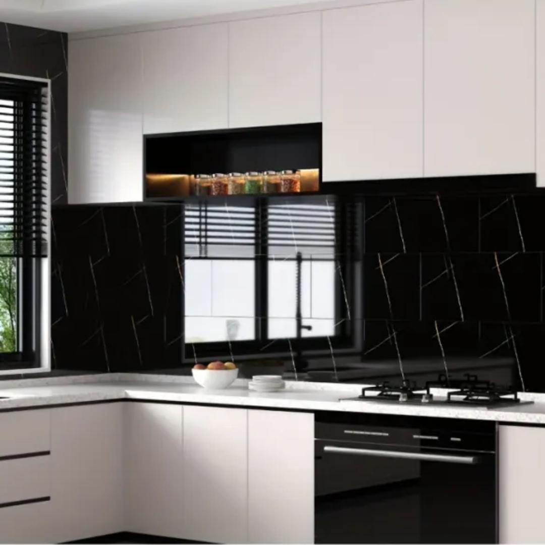 ৩০ পিসের সেট ( ৩০ স্কয়ার ফুট - কালো কালার - টাইপ ২ ) Self-Adhesive Marble Tiles Sticker